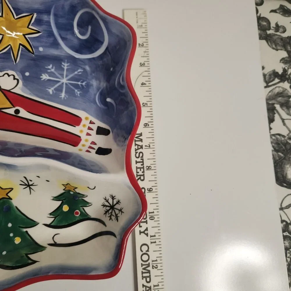Clay Art Stonelite Christmas Tree Serving Dish Platter Hand Painted 2003 Vintage